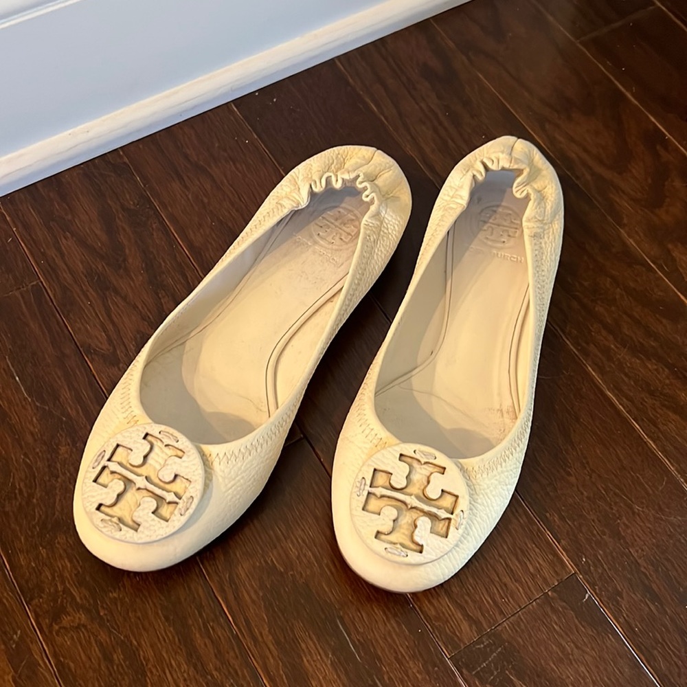 Tory Burch Minnie Ballet Flats, Size 8.5, Off-White